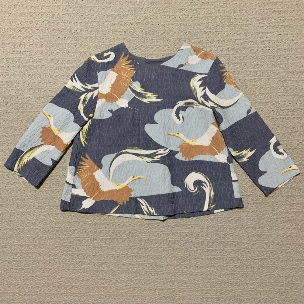 H&M Crane Print 3/4 Sleeve Blouse